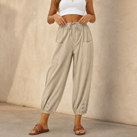 Zoey | Wide-Leg Linen Blend Drawstring Pants