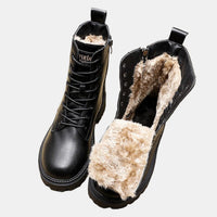 Elodie | Women's Faux Leather Lace-Up Fleece-Lined Combat Ankle Boots