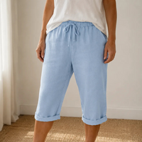 Madelyn | Soft Drawstring Waist Linen Capri Pants