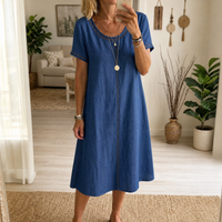 Juliana | Eyelet Trim Linen Midi Dress