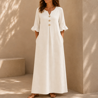 Molly | Flowy Linen V-Neck Maxi Dress with Pockets