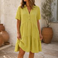 Dahlia | Tiered V-Neck Linen Mini Dress with Collar
