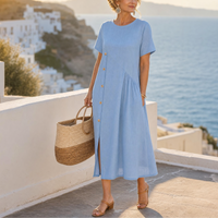 Adalyn | Cotton-Linen Asymmetric Button Midi Dress
