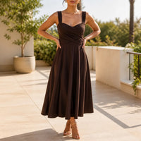 Maria | Elegant Ruched Sweetheart Midi Dress with Pockets