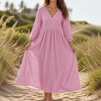 Freya | Pleated V-Neck Cotton-Linen Maxi Dress