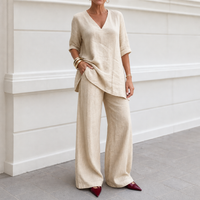 Aurora | V-Neck Top and Wide Leg Pant Linen Two-Piece Set