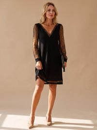 Sarina | Glitter Mesh Sleeves V-Neck Mini Party Dress