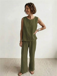 Caroline | Linen Sleeveless Top and Wide Leg Pants Set