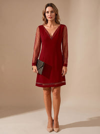 Noemi | Glitter Mesh-Sleeve V-Neck Christmas Party Dress