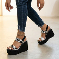 Lylah | Stylish Slip-On Design Checkered Platform Wedge Sandals